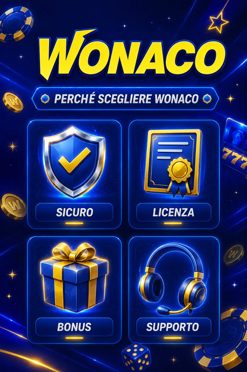 Icone vantaggi casinò sicuro licenza bonus supporto