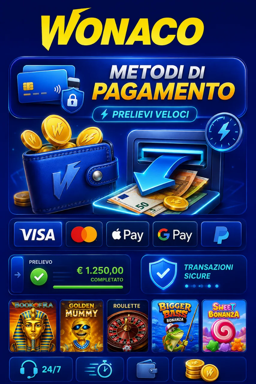 Wonaco Casino — Metodi di Pagamento e Prelievo
